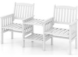 Costway Panca Da Giardino Con Tavolo, Panca A 2 Posti Sedia Da Giardino Con Foro Per Ombrello Da 5 Cm, Panca Da Parco In Legno Fino A 330 Kg 165X60X88 Cm Bianco