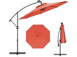 Costway Ombrellone φ300Cm, Ombrellone A Sbalzo Con 32 Led Solari E Manovella, Angolo Di Inclinazione Regolabile, Ombrellone Da Giardino Patio Arancione