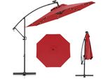 Costway Ombrellone φ300Cm, Ombrellone A Sbalzo Con 32 Led Solari E Manovella, Angolo Di Inclinazione Regolabile, Ombrellone Da Giardino Patio Rosso