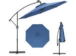 Costway Ombrellone φ300Cm, Ombrellone A Sbalzo Con 32 Led Solari E Manovella, Angolo Di Inclinazione Regolabile, Ombrellone Da Giardino Ombrellone Da Patio Blu