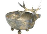 Ciotola Natalizia Con Testa Di Renna, Aspetto Antico, Color Oro, Metallo Ø14Cm, Corna Decorative Per Decorazioni Da Tavola