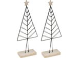 Elegante Mini Albero Di Natale In Metallo E Legno 28Cm Nero Natura - 2 Pezzi