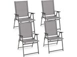 Set Di 4 Sedie Da Giardino Costway, Sedie Pieghevoli Con Schienale Alto E Braccioli, Sedie Da Balcone, Sedie Da Patio Con Portata Fino A 150 Kg 58X57,5X95,5 Cm Grigio