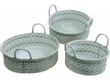 Set Di Cachepot Decorativi Vintage Con Manici, Ciotole Per Piante In Metallo 3 Pezzi, Ciotola Decorativa In Zinco Shabby Chic, Verde/Bianco