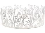 Vassoio Decorativo Primavera Dandelion Bianco Argento Shabby Chic Metallo Ø25Cm H10,5Cm Per Candele E Decorazioni Floreali