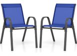 Costway Set Di 2 Sedie Da Giardino Impilabili, Sedie Da Balcone Sedie Da Patio Impilabili Con Braccioli, Caricabili Fino A 150 Kg, 56X70X84Cm Blu