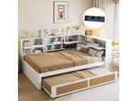 Abrihome Divano Letto 140X200Cm Con Letto Estraibile 90X190Cm, Libreria E Contenitore Con Rete A Doghe, Bianco