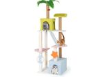 Tiragraffi Costway 180 Cm, Albero Multipiano Per Gatti Con 2 Grotte Per Gatti, Piattaforme, Paletti In Sisal, Scala/Graffiatoio E Giocattoli Colorato