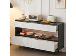 Cassettiera Aiorber, Con 4 Cassetti, Illuminazione A Led, Ampio Spazio Di Archiviazione, Design In Marmo, Protezione Antiribaltamento, Adatta Per Cucina, Soggiorno, 150X35X89,5 Cm, Bianco