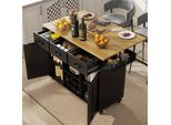 Carrello Da Cucina Flieks Con Scivolo Per Vino, Isola Da Cucina Con Ampio Piano Pieghevole, Carrello Di Servizio Con Portaspezie E Portasciugamani, Nero