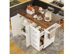 Carrello Da Cucina Flieks Con Piano Di Lavoro Pieghevole, Carrello Di Servizio Con Portaspezie E Portasciugamani, Isola Da Cucina Con Ante A Righe Diagonali, Bianco