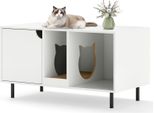 Armadietto Per Gatti Costway Per Lettiera, Armadietto Per Lettiera Con Tiragraffi, Ingresso E Porta A Forma Di Gatto, Tavolino Per Gatti Fino A 120 Kg Bianco