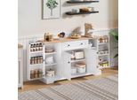 Flieks Credenza Da Cucina, Credenza Da Cucina A Buffet Con Ripiani Regolabili, Mobile Contenitore Per Cucina, Soggiorno, Sala Da Pranzo, Bianco, Naturale