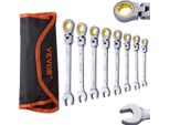 Vevor Set Di Chiavi A Cricchetto Flexhead, Set Di Chiavi Combinate Da 8 Pezzi Con Custodia Avvolgibile, Acciaio Cr-V, Flessibile, Metrico, Da 8 Mm A 17 Mm