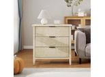 Aiorber, Cassettiera, Con Tre Cassetti E Design In Rilievo, Mobile In Legno, Facile Da Montare, Per Soggiorno E Camera Da Letto, 80 X 40 X 80 Cm, Natura