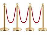 Sistema Di Guida Pedonale Vevor (4 Pezzi) Con 3 Corde Di Velluto Rosso (Lunghezza 1,5 M) Paletti Di Sbarramento In Acciaio Inox Con Base Ricaricabile Per Mostre Gold