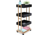 2.03 Carrello In Bambù Con 4 Ripiani In Nero/Naturale - Circa 87,5X40X30 Cm - Carrello Portaoggetti Da Cucina