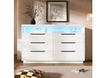 Credenza Flieks Con 6 Cassetti E Vano A Giorno, Credenza Per Soggiorno Con Led, 120X40X85Cm, Bianco