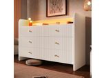 Credenza Flieks Con 6 Cassetti, Credenza Per Soggiorno Con Led, Mobile Contenitore Con Design A Onda, 120X40X75Cm, Bianco