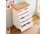Flieks Mobile Da Soggiorno Con 6 Cassetti, Credenza Con Led, Credenza A Cassettiera Alta, 73X39X115Cm, Bianco