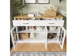 Cassettiera Aiorber, Design Vetrina, Due Cassetti, Ampio Spazio Di Archiviazione, Protezione Antiribaltamento, Per Cucina, Sala Da Pranzo E Soggiorno, 120 X 40 X 84 Cm, Bianco