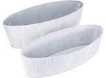Ciotole Decorative Ovali In Metallo Bianco Argento Set Di 2 32,5/37 Cm