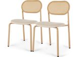 Set Di 2 Sedie Da Pranzo In Rattan Sintetico, Senza Braccioli, Con Schienale In Rattan, Seduta Imbottita E Gambe In Metallo, Adatte Per Cucina O Soggiorno