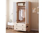 Flieks Armadio Guardaroba Con 2 Cassetti E 2 Ante, Armadio Guardaroba Con Barra E Vano Portaoggetti, 70X40X170Cm, Finitura Naturale
