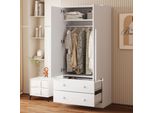 Flieks Armadio Guardaroba Con 2 Cassetti E 2 Ante, Armadio Guardaroba Con Barra E Vano Portaoggetti, 70X40X170Cm, Bianco