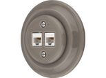 Presa Di Rete Retrò In Porcellana Da Incasso CAT.5E 2-Gang I PR1 Grigio Beige
