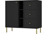 Selsey Oktio - Credenza A 1 Anta Con 3 Cassetti, Ripiani, Nero-Grafite, 100 Cm