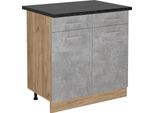 Vicco Mobiletto Base Per Cucina R-Line, 80 Cm , Pl Antracite, Calcestruzzo/Quercia Dorata