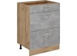 Vicco Mobiletto Base Per Cucina R-Line, 60 Cm Con Cassetti, Senza Piano Di Lavoro, Calcestruzzo/Quercia Dorata