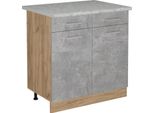 Vicco Mobiletto Base Per Cucina R-Line, 80 Cm Pl Marmo, Calcestruzzo/Quercia Dorata