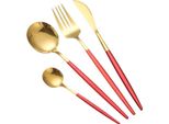 Set Di Posate Da 24 Pezzi In Acciaio Inox Di Alta Qualità Per 6 Persone - Rosso/Oro