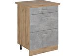 Vicco Mobiletto Base Per Cucina R-Line, 60 Cm Con Cassetti, Pl Rovere, Calcestruzzo/Quercia Dorata