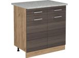 Vicco Mobiletto Base Per Cucina R-Line, 80 Cm Pl Marmo, Grigio Nobile/Quercia Dorata