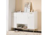 Cassettiera Flieks Con Maniglia, Credenza Con 2 Ante E 3 Cassetti, Credenza Per Soggiorno, Cassettiera Per Ufficio, 130X37X100Cm, Bianco