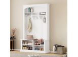 Set Di Appendiabiti Flieks Con Spazio Aperto, Appendiabiti A Parete Con Ganci, Set Di Appendiabiti Per Corridoio, Scarpiera, Appendiabiti A Parete, 120X40X190Cm, Bianco