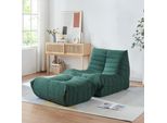 Sedia A Terra Con Poggiapiedi 'Kodsø' Sedia A Terra Con Schienale E Pouf 75 X 90 X 100 Cm Microfibra Verde