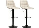 Homcom Sgabello Da Bar Set Di 2, Sgabello Da Bar Imbottito Con Schienale, Struttura In Acciaio, Look Ciniglia, Sedie Da Cucina Regolabili In Altezza Con Poggiapiedi Sgabello Girevole A 360° Per Cucina, Soggiorno Beige