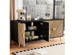 Cassettiera Aiorber, 4 Ante, Con Ante In Legno Testurizzato, Ampio Spazio Di Archiviazione, Maniglie Dorate, Credenza, Per Soggiorno, Sala Da Pranzo, 160X40X75 Cm, Nero
