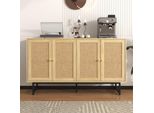 Credenza Flieks Credenza Con Vimini In Vero Rattan, Credenza A 4 Ante, Credenza In Stile Rustico, Cucina, Soggiorno, Colore Legno