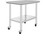 Succebuy Tavolo Da Lavoro In Acciaio Inox 35 X 24 X 33 Pollici 700 Lbs Capacità Di Carico Con 4 Ruote Altezza Regolabile Pesante Tavolo Da Lavoro Per La Preparazione Degli Alimenti Per La Cucina Commerciale Ristorante Argento