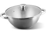Pentola Wok Magichome Chloe, 26 Cm, 5 Litri, Con Coperchio In Vetro, Acciaio Inox
