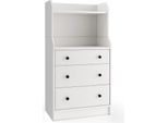 Cassettiera Costway Con 3 Cassetti E Ripiani, Cassettiera Con Protezione Antiribaltamento, Credenza In Legno Bianco