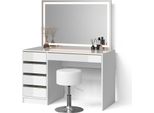 Livinity Tavolino Da Toilette Imola, Con Specchio Led E Sgabello, Bianco/Oro/Oro