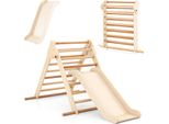 Costway Triangolo Di Arrampicata, 3 In 1 Struttura Di Arrampicata Per Interni Pieghevole, Triangolo Di Arrampicata In Legno Per Lo Scivolamento Per Bambini Da 1 Anno Natura