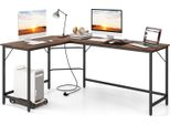Costway Scrivania Angolare A L, Scrivania Per Computer Con Prese E Supporto Per Cpu, Scrivania, Tavolo Angolare, Scrivania Per Ufficio 168X125X74,5 Cm Marrone Rustico