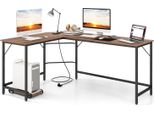 Costway Scrivania Angolare A L, Scrivania Per Computer Con Prese E Supporto Per Cpu, Scrivania, Tavolo Angolare, Scrivania Per Ufficio 168X125X74,5 Cm Marrone